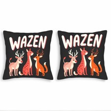 Set of 2 Decorative Throw Pillow Covers 18x18in - Playful Cartoon Animals