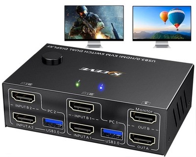 KVM Switch HDMI Dual Monitor 4K 60Hz 2K 144Hz USB 3.0 EDID 2 PC 2 Bildschirme
