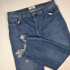 Free People We The Free Blue Straight Leg Jeans Raw Hem Distressed Size 30