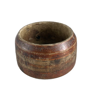 Antique Tibetan Buddhist Ritual Vessel Wooden Bowl Script Pigment 19th Century