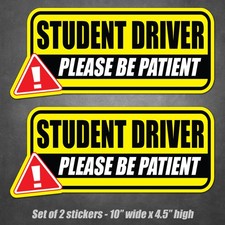 Student Driver Please Be Patient 2 Pack Car Bumper Stickers Vinyl Decals 10x4.5