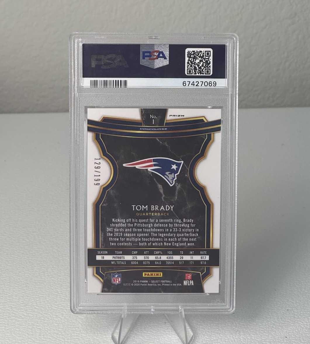 Tom Brady 2019 Panini Select Tri Color Prizm /199 PSA 10 Patriots #1 Color Match view 2