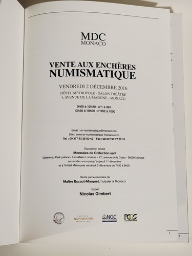 MDC Monaco NUMISMATIQUE Sale Vente AUX ENCHERES No 1 Coin Auction Catalog 2016 - Picture 5 of 14