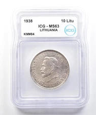1938 Lithuania 10 Litu KM#84 MS63 ICG *9793