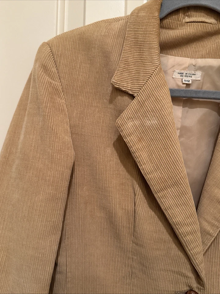 Blazer Vintage Pana Mujer Talla 11 12 Tostado Camel Solapa Bolsillos Academia Chaqueta Foto 3 de 4