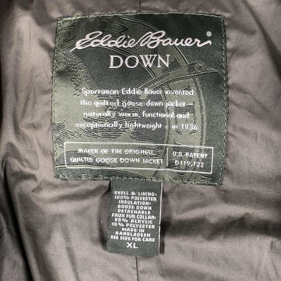 Chaqueta de plumón Eddie Bauer para mujer XL verde acolchada plumón de ganso imitación piel cuello cremallera Foto 2 de 4