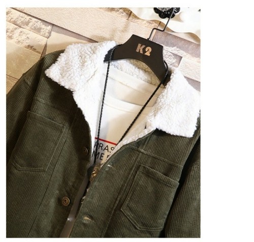 Winter Men's Bomber Corduroy Cashmere Lined Jacket Shearling Outwear Coat Retro - Picture 2 of 19