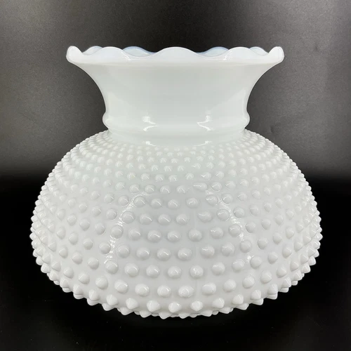 Vintage Hurricane Lamp Shade White Milk Glass Hobnail Large 10” Fenton?
