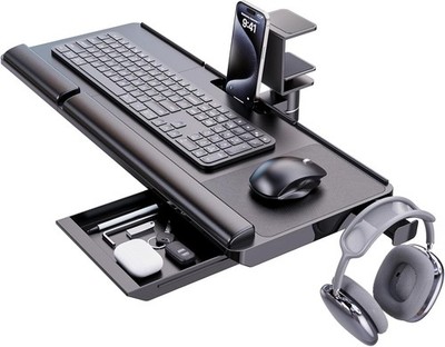 Neigbare verstellbare Tastaturablage unter Schreibtisch mit 360° Drehung - Klearlook ergonomisch