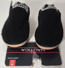 Nautica Daria Faux Shearling Slippers Black Women's Size Small 5-6 