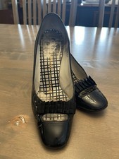 Vintage Andrew Geller Black Patent Leather Pumps 7.5 M 1940/50s Ribbon Peep Toe