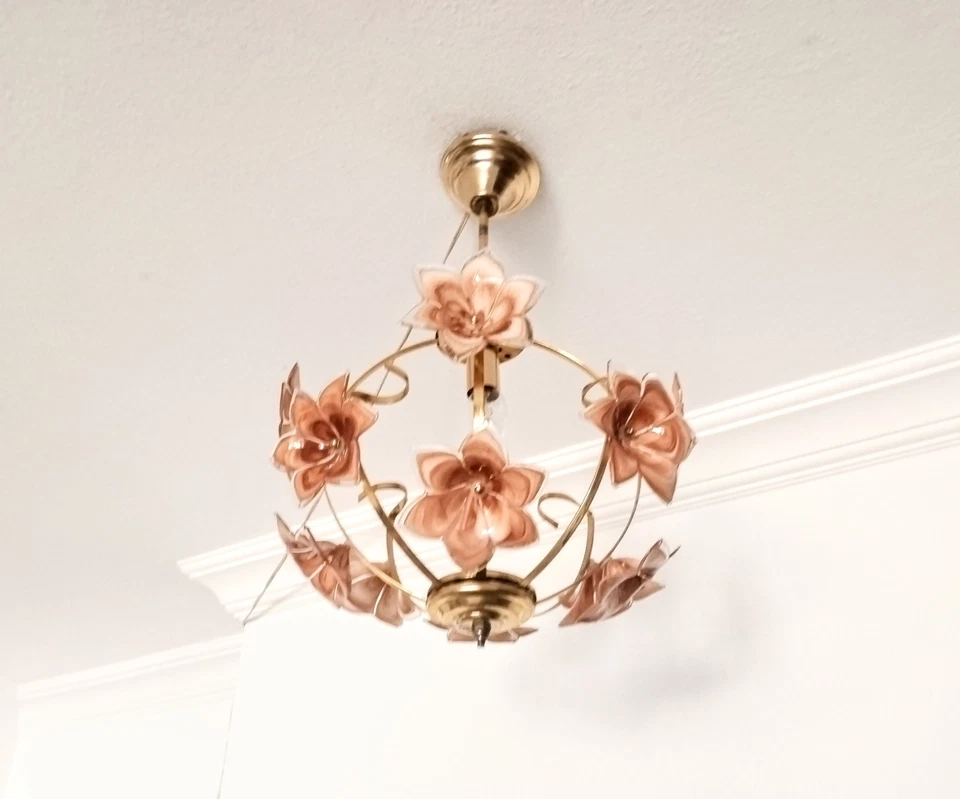 1980s Murano Vintage Chandelier Daisies Amber Floral Glass Romantic - Image 3 of 4