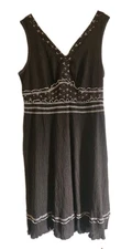 Elementz Mocha Brown Sleeveless Dress White Embroidery Detailing Size Large NWT