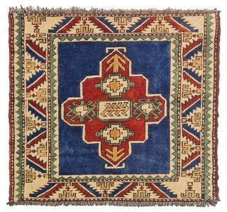 Authentic Hand Knotted Vintage Kurdi Turkish Wool Area Rug 3.6 x 3.1 Ft