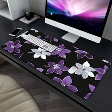 40 90cm1pc XXL Floral Gaming Mouse Pad - Vibrant Purple  White Flower Design, N