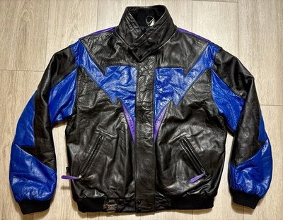 VTG 80s CKX International Leather Moto Bomber Jacket Color Block Mens Medium