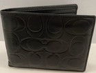 NEW Coach F74064 Men Compact ID 3 in 1 Wallet Bifold Embossed Leather Black