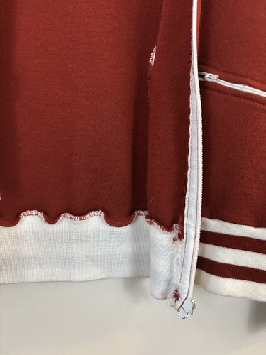 VINTAGE 1970s Rust Orange Zip Up Tennis Jacket White Stripes Track Sportswear M - Picture 10 of 24