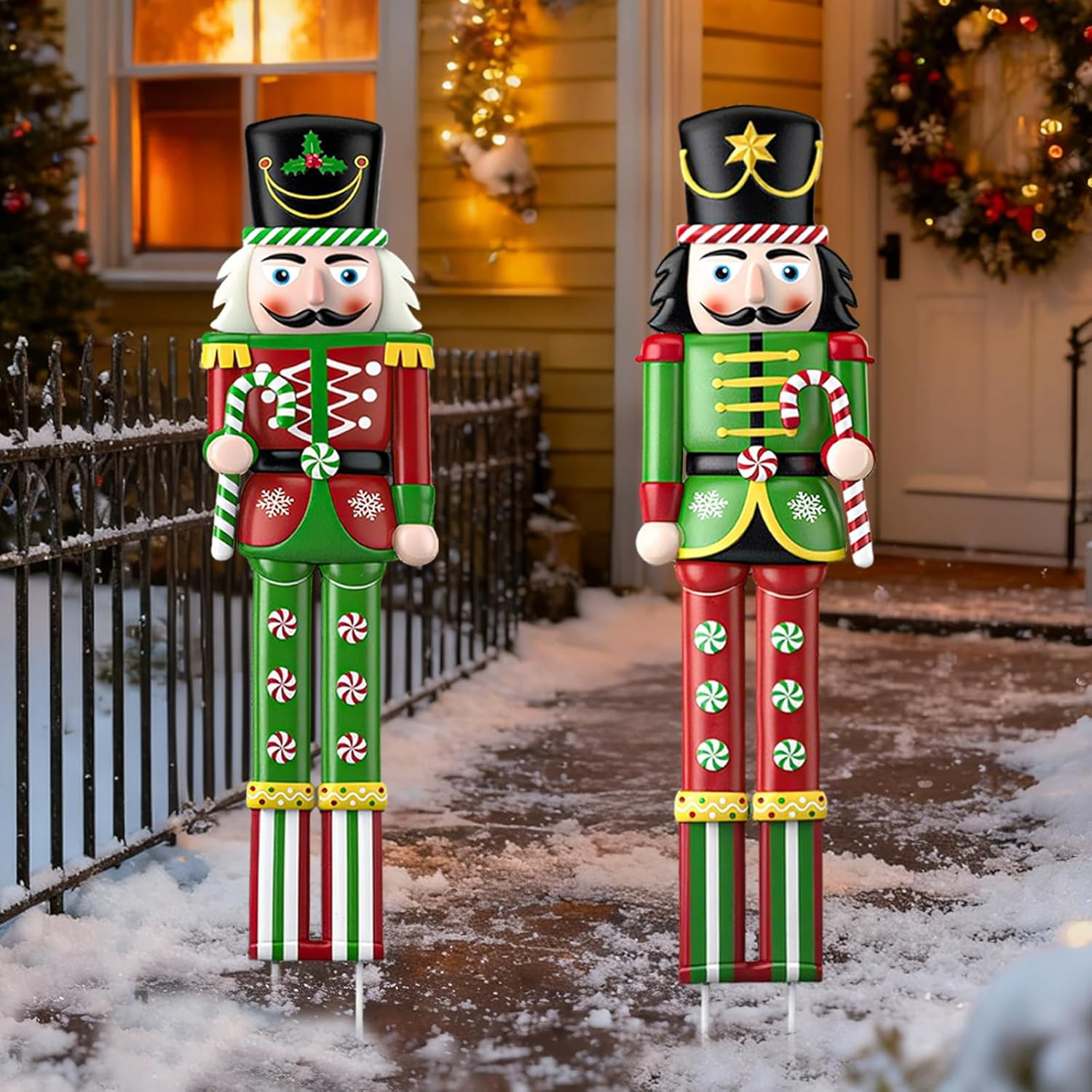 31.5 Inch Metal Christmas Nutcracker Outdoor Decoration, 2 Pcs
