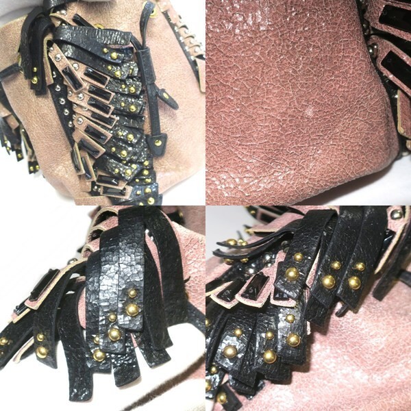 PRADA Fringe Bijou Studs Leather Drawstring Handbag Cracked Finish   Used AB thumbnail 8