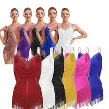 Women Bodysuit Camisole Leotard Backless Dancewear Jazz Halter Neck Tassels