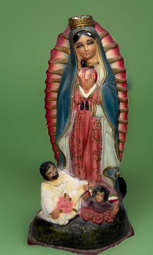 Vintage 8,5" Kreidegeschirr Unsere Liebe Frau von Guadalupe mit Saint Juan Diego Augen Look