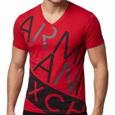 ARMANI EXCHANGE Red Black BIAS Short Sleeve Slim Fit Designer V-NECK T-shirt NWT