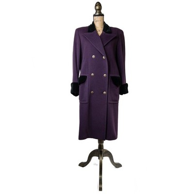 VTG 90s Chantal Thomass Velvet-Trimmed Lambs Wool Overcoat JPN Licensed: Size 38