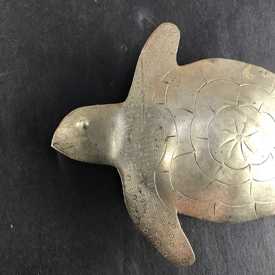 Turtle Image In Text Vintage silver Handmade sea Turtle Brooch hair clip Made in France 3 3/ ...