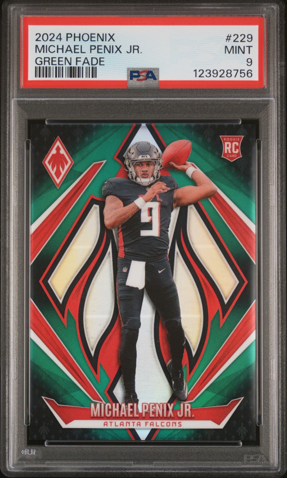 2024 PANINI PHOENIX GREEN FADE #229 MICHAEL PENIX JR. 87/199 PSA 9