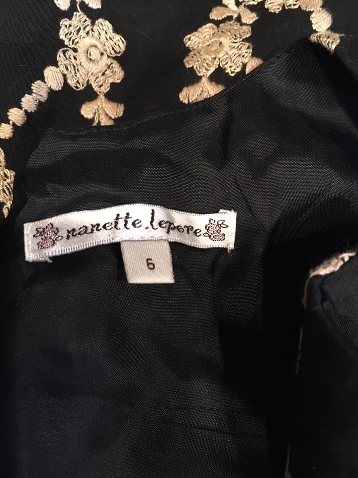 Nanette  Lepore Cotton Sheath Chandelier Tassle Print Black/Champagne Size 6 - Image 3 of 4