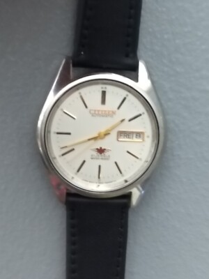 Vintage Citizen Men's Auto 21J DayDate Leather Black Strap Mens Watch - Lovely 