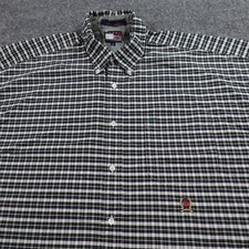 Vintage Tommy Hilfiger Shirt Mens L Blue Green Plaid Button Up 90s Crest 0125