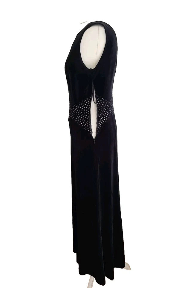Maxi Vestido Vintage Joseph Ribkoff Terciopelo Negro Sin Mangas Estrás. Talla UK 12 Foto 4 de 4