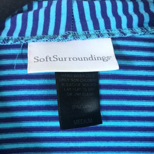 Weiche Umrandung Damen Gr. Medium blau gestreift Rüschen Top Bluse V-Ausschnitt Strick - Bild 2 von 8