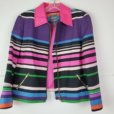 Anthracite By Muse Womens 8 Cotton Striped Zip Up Jacket Gold Detail Career