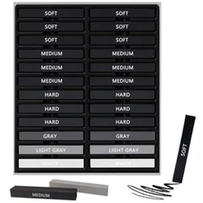 24 Pcs Compressed Charcoal Sticks with Soft Medium Hard and White Charcoal - ...