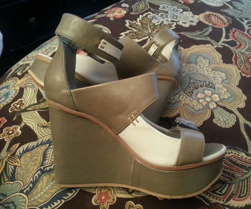 Sandalias de plataforma de cuña de cuero verde y blanco roto Zoey diésel nuevas sin caja talla 7,5/38 Foto 4 de 4