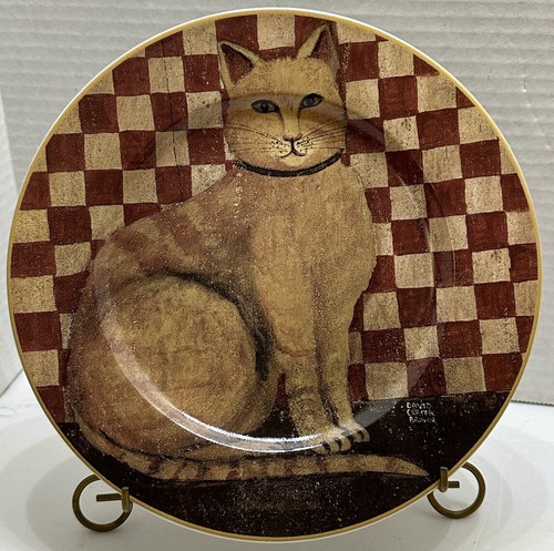 Sakura David Brown COUNTRY KITTIES Checked Stoneware Salad Dessert Plates Set 4 - Picture 9 of 14