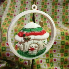 Vintage Christmas Ornament Bear Mushroom House Fairy Garden Circle