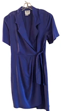 Vtg 1980s Tess Womens Size 10  Purple Silk Wrap Dress  Quiet Luxury Old Money