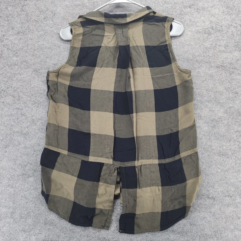 Camisa Rock Republic para mujer mediana sin mangas abotonada verde a cuadros Foto 2 de 4