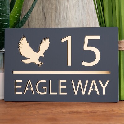 Personalisierter Adler rechteckig Acryl modern Spiegel Haus Name Schild