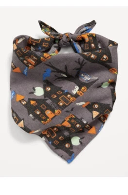 Old Navy Size S-M Gray Haunted House Halloween-Print Bandana for Pets - Image 1 of 4
