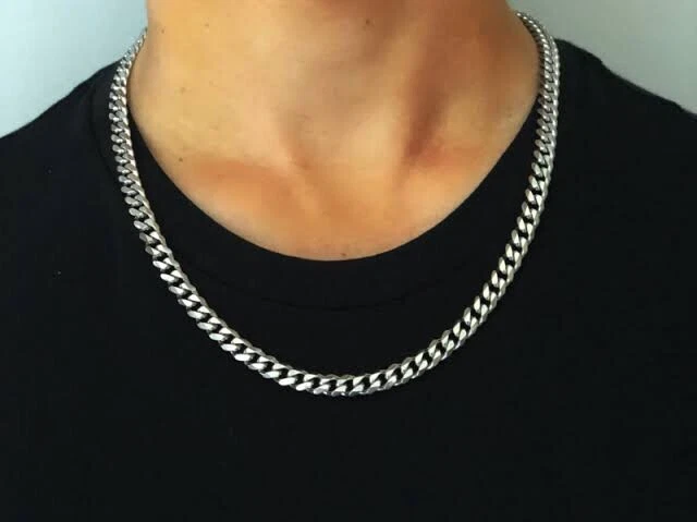 Sterling Silver Chain For Men - HipHop Miami Link - Men's Boy's Chain - 21  Inch