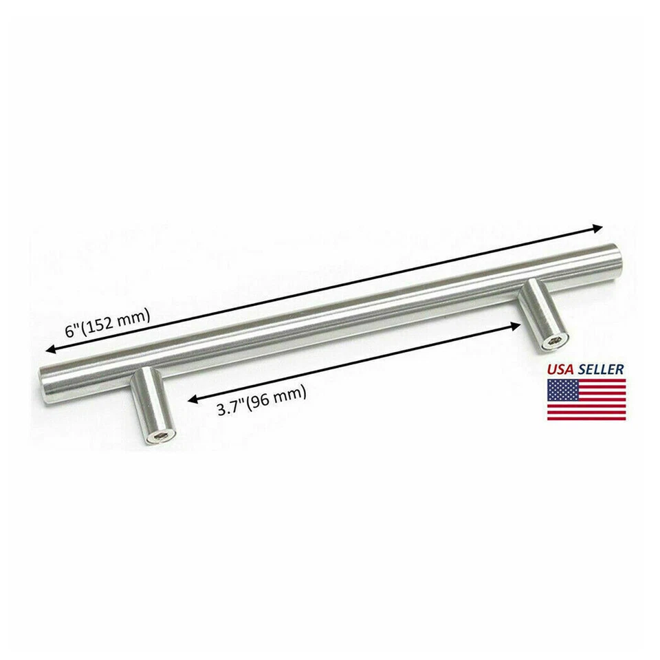 Paquete de 30 tiradores de gabinete de cocina de níquel cepillado cajón de acero inoxidable manijas de barra en T Foto 2 de 4