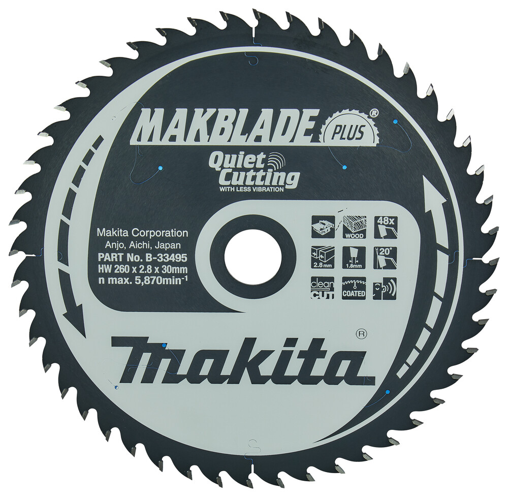 Lama Makita B-33495 TCT 260x30mm 48T | Taglio Legno Professionale MakBlade+