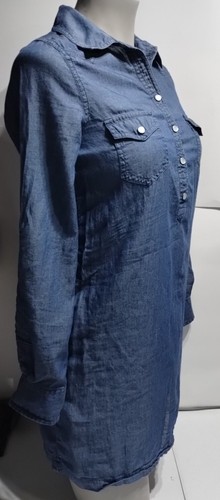 Ancienne robe polo femme marine XS bleu chambray manches longues coton boutons pression - Photo 4/10