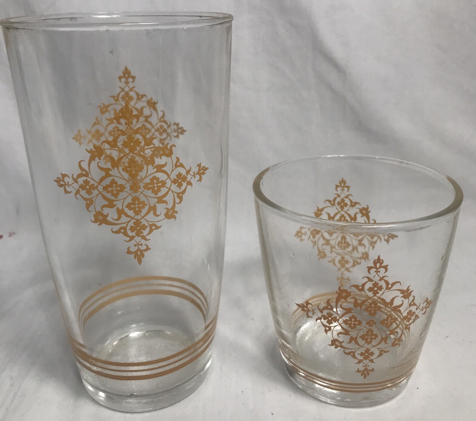 Vintage Hazel Atlas Sour Cream Tumblers in Yellow Gold 1 Pint & 1/2 Pint Set