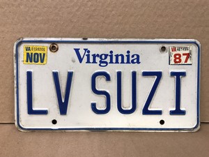 Vintage Lv Suzi Virginia Vanity Custom License Plate Love Suzi Susie Susan A Ebay